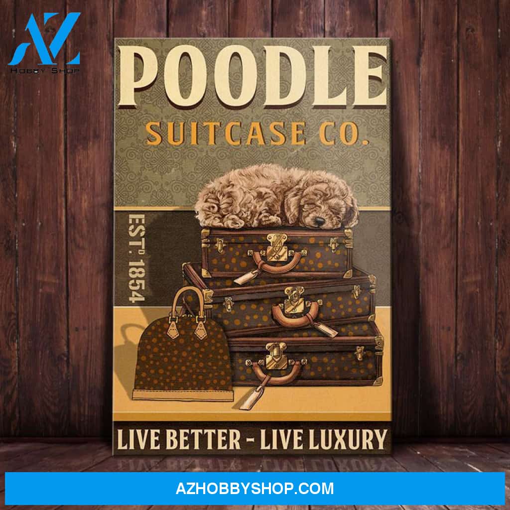 Poodle Dog Luxury Suitcase Company Canvas Wall Art, Wall Decor Visual Art