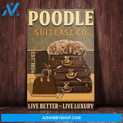 Poodle Dog Luxury Suitcase Company Canvas Wall Art, Wall Decor Visual Art