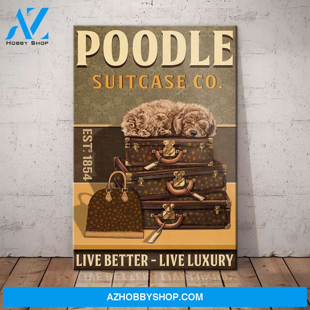 Poodle Dog Luxury Suitcase Company Canvas Wall Art, Wall Decor Visual Art