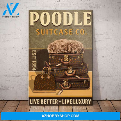 Poodle Dog Luxury Suitcase Company Canvas Wall Art, Wall Decor Visual Art