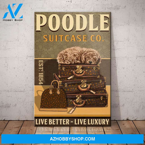 Poodle Dog Luxury Suitcase Company Canvas Wall Art, Wall Decor Visual Art