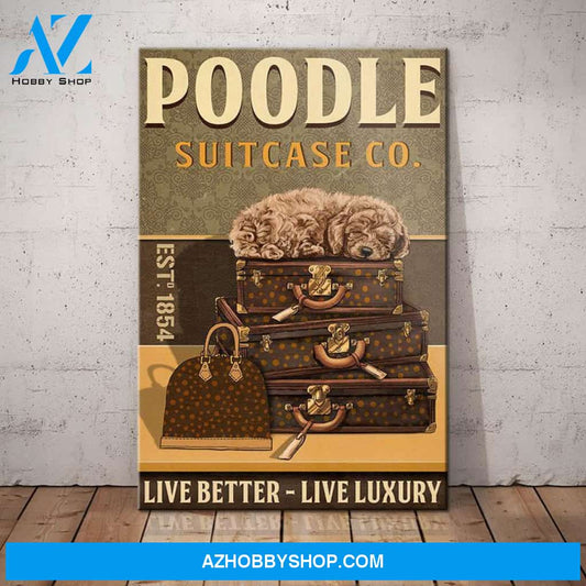Poodle Dog Luxury Suitcase Company Canvas Wall Art, Wall Decor Visual Art