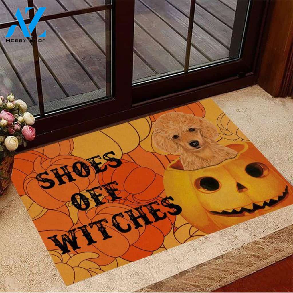 Poodle Shoes Off Witches Halloween Easy Clean Welcome DoorMat | Felt And Rubber | DO3326