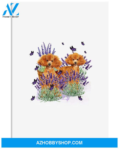 Poodle with lavender flower poster