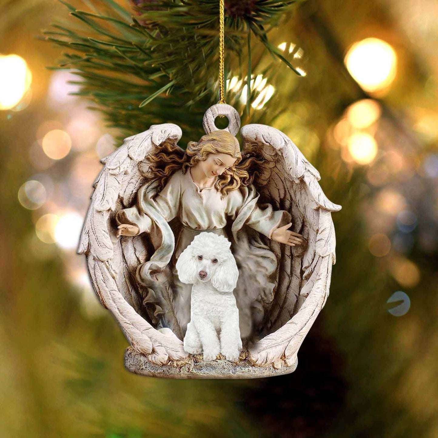 Poodle (1)-Angel Hug Winter Love Two Sided Ornament