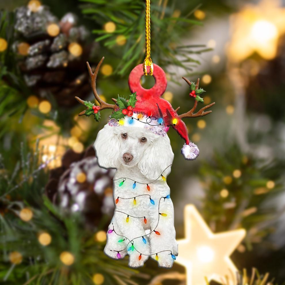 Godmerch- Ornament- White Poodles Christmas Shape Ornament, Happy Christmas Ornament, Car Ornament