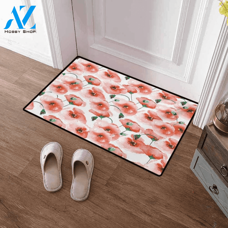 Poppies Pattern Twigs Bouquet Easy Clean Welcome DoorMat | Felt And Rubber | DO2573