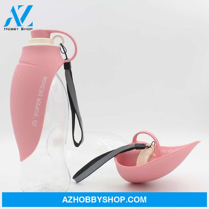 Portable Pet Water Dispenser Feeder Leak Proof With Drinking Cup Dish Bowl Dog Bottle Pink