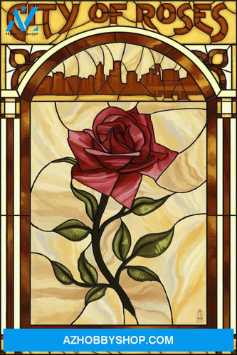 Portland Oregon - Rose And Skyline Stained Glass