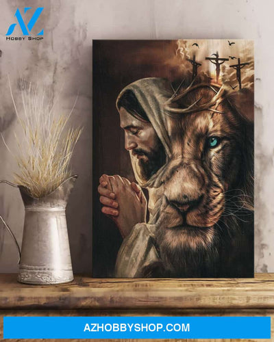 Portrait God Canvas - Bible Verse Wall Art - Jesus and lion - Just pray Canvas