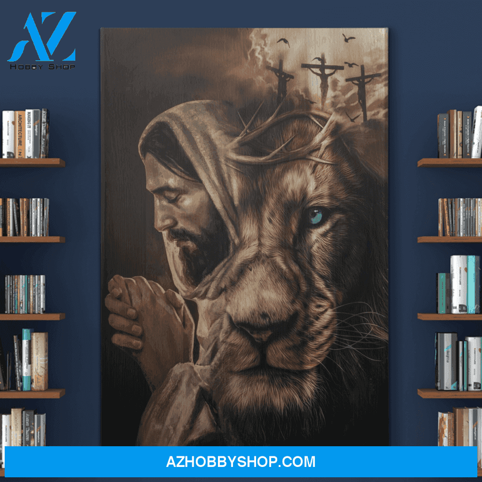 Portrait God Canvas - Bible Verse Wall Art - Jesus and lion - Just pray Canvas