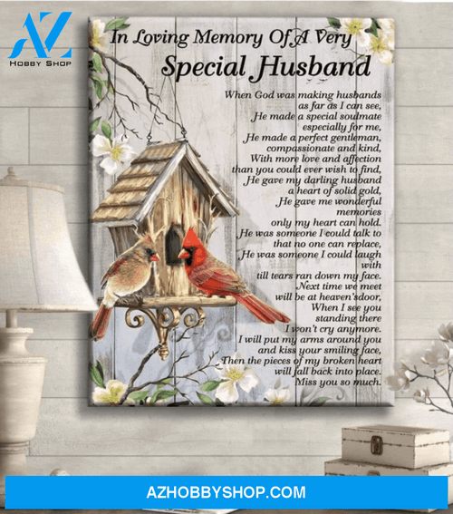Cardinal Poster Canvas Wall Decor Visual Art, In Loving Memory of a Very Special Husband Decor Art Print