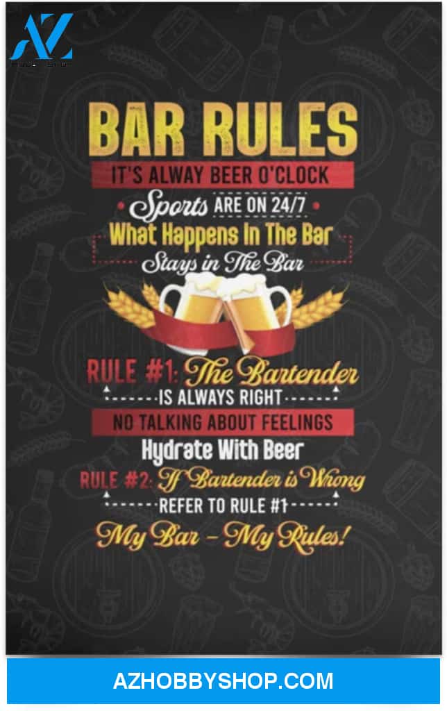 Poster Motivational Bar Rules Sign It’S Alway Beer O’Clock Bar Home Kitchen