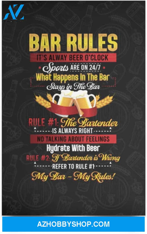 Poster Motivational Bar Rules Sign It’S Alway Beer O’Clock Bar Home Kitchen