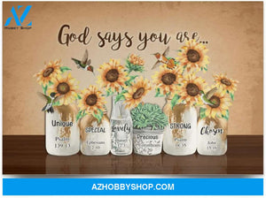 Poster Motivational God Says You Are – Hummingbird Sunflower 