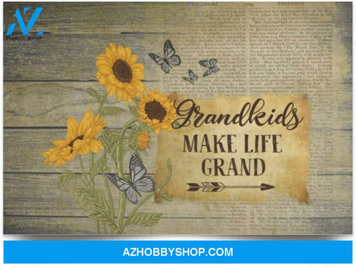 Poster Motivational Grandkids Make Life Grand – Grandparents Gifts Family Unisex Awesome On Birthday Decor Home Durable