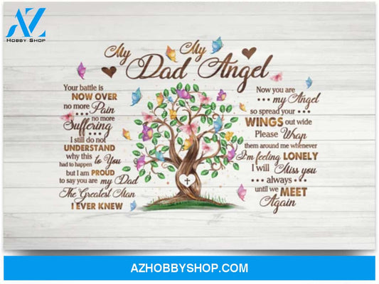 Poster Motivational My Dad My Angel Your Battle Is Now Over No More Pain From Son Daughter 