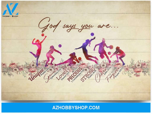 Poster Motivational Volleyball God Says You Are Unique Special Lovely Precious Strong