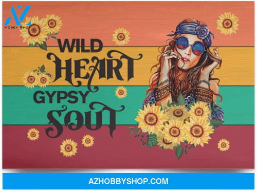 Poster Motivational Wild Heart Gypsy Soul – Cool Hippie Flower Children Saying Wall Art 
