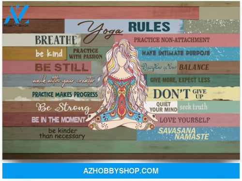 Poster Motivational Yoga Rules Be Kinder Than Necessary Namaste - Wall Art 