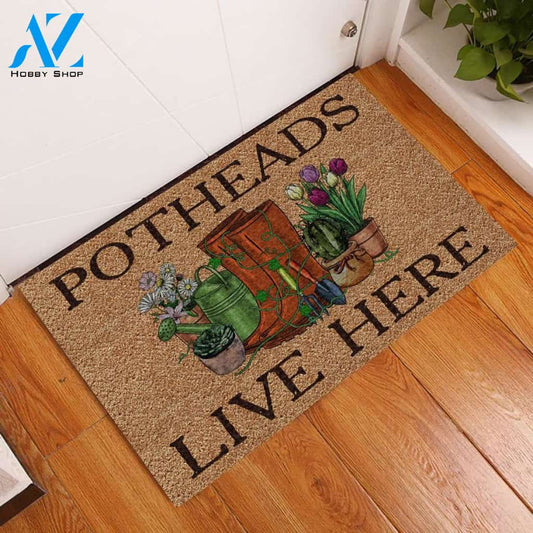 Potheads Live Here Garden Vintage Indoor And Outdoor Doormat Warm House Gift Welcome Mat Birthday Gift For Garden Lovers