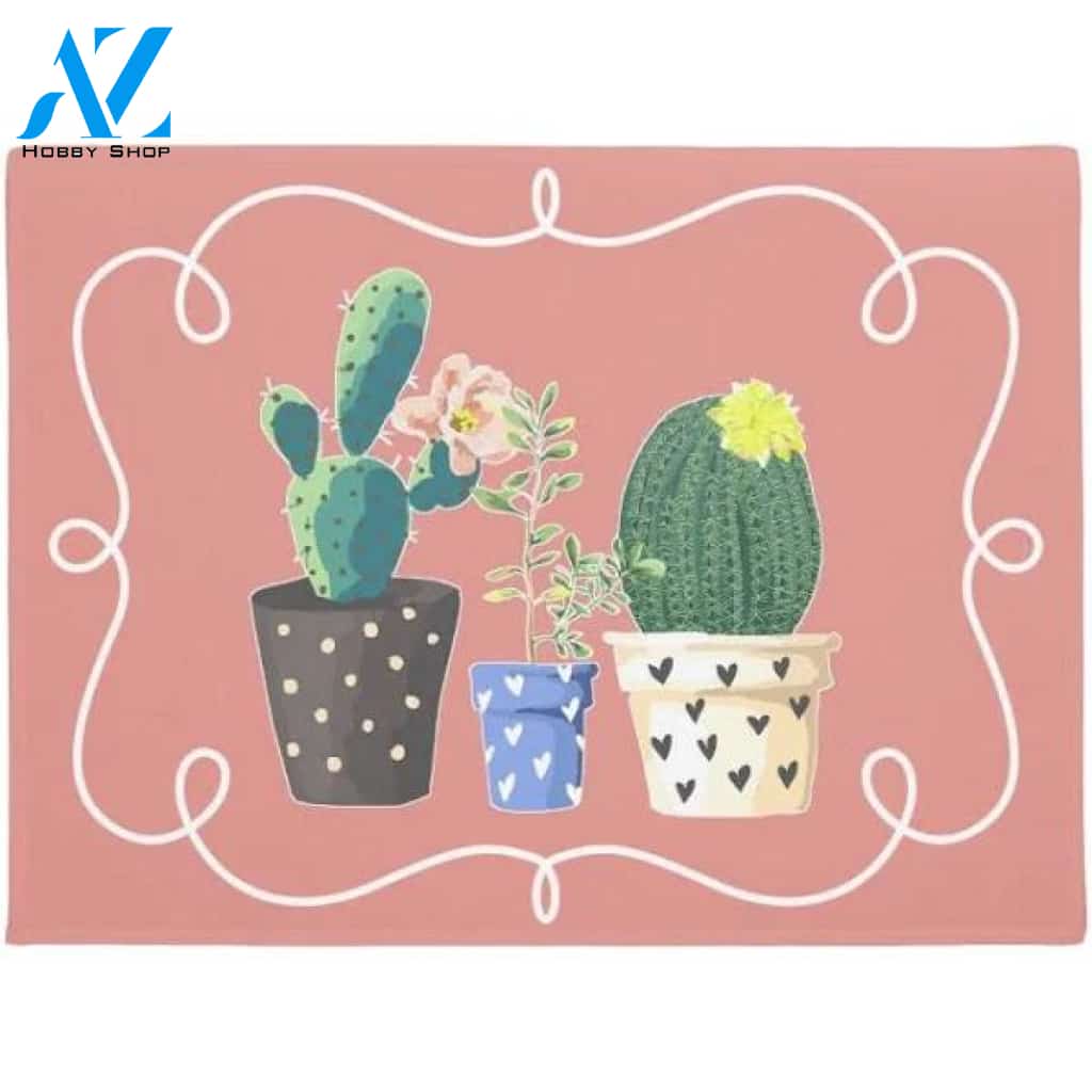 Potted Cactus Border Flower Doormat Indoor And Outdoor Mat Entrance Rug Sweet Home Decor Closing Gift Gift For Friend Family Flower Lovers Gift Idea