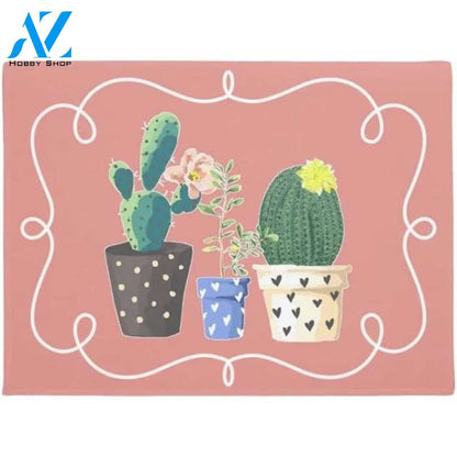 Potted Cactus Border Flower Doormat Indoor And Outdoor Mat Entrance Rug Sweet Home Decor Closing Gift Gift For Friend Family Flower Lovers Gift Idea