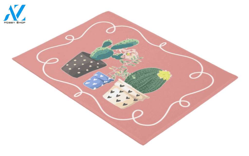 Potted Cactus Border Flower Doormat Indoor And Outdoor Mat Entrance Rug Sweet Home Decor Closing Gift Gift For Friend Family Flower Lovers Gift Idea