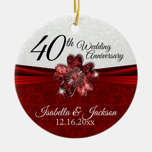 Pretty Rudy Flower Anniversary Keepsake Ceramic Ornament