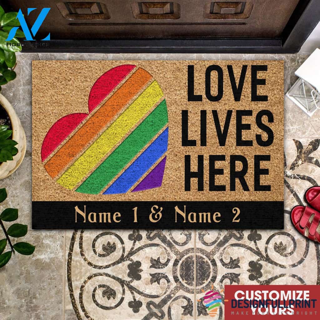 Pride Gift For LGBT Pride Gift For LGBT Love Lives Here Personalized Doormat NHD