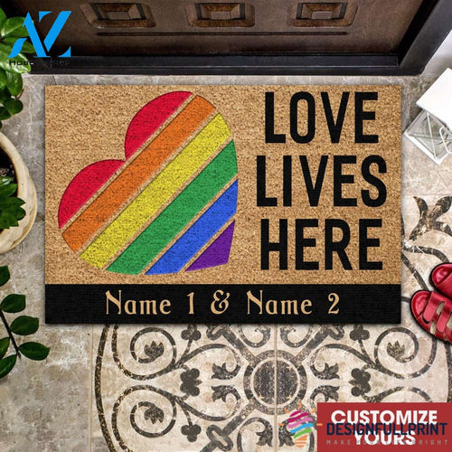Pride Gift For LGBT Pride Gift For LGBT Love Lives Here Personalized Doormat NHD