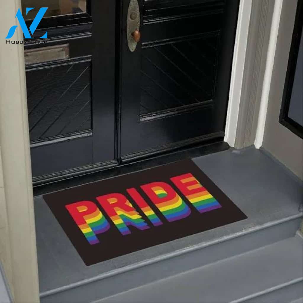 Pride lgbt lgbtq gay rainbow retro colors black Doormat