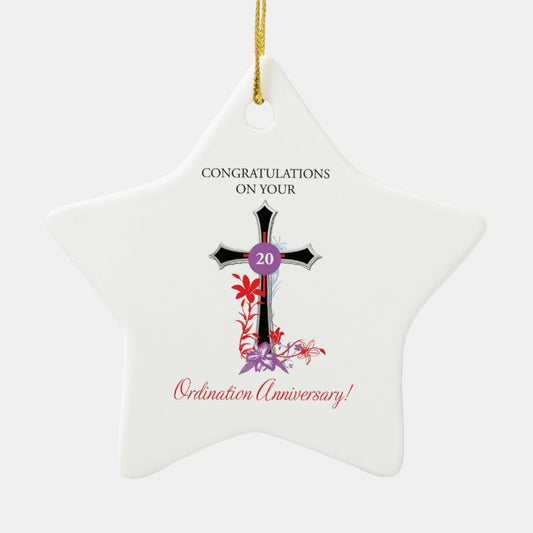 Priest 20Th Ordination Anniversary Black Cross Ceramic Ornament