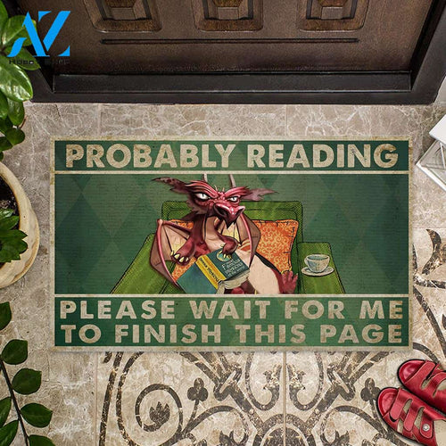 Probably Reading Please Wait For Me To Finish This Page Dragon Doormat Welcome Mat Housewarming Gift Home Decor Funny Doormat Gift For Book Lovers
