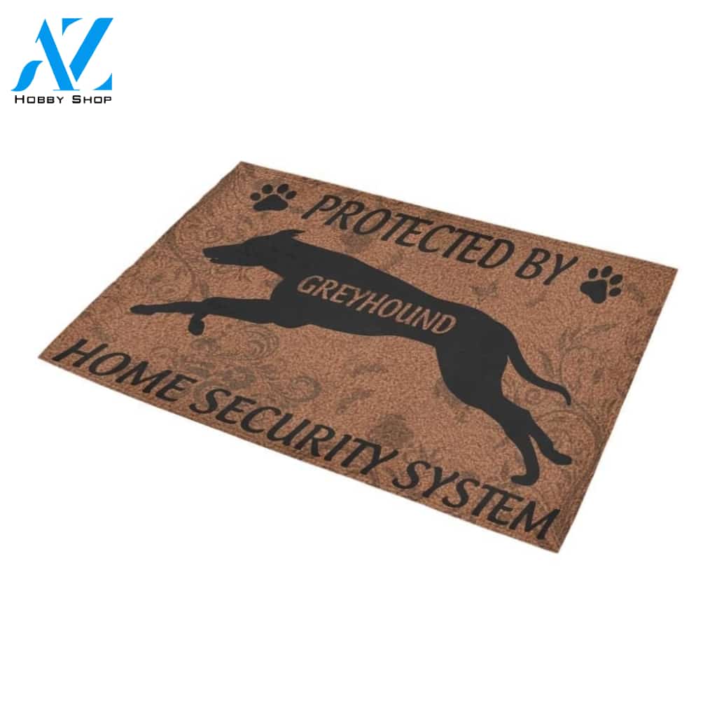 Protected By Greyhound Home Security System Printed Doormat Home Decor