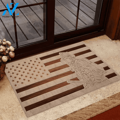 Proud American Firefighter US Flag Doormat | Welcome Mat | House Warming Gift