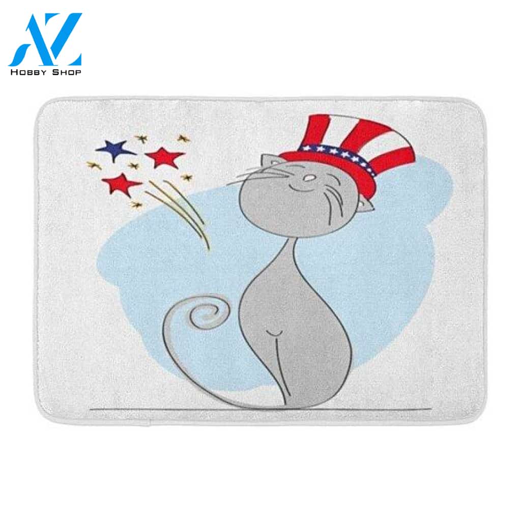 Proud Patriotic Cat Dressed Up for Independence Day Doormat Welcome Mat House Warming Gift Home Decor Gift for Cat Lovers Funny Doormat Gift Idea