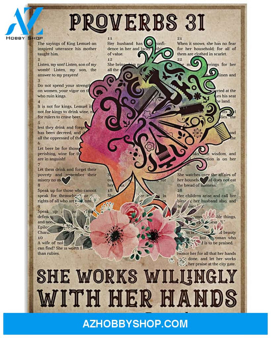 Proverbs 31 Hairdresser Poster She Works Willingly With Her Hands Wall Decor