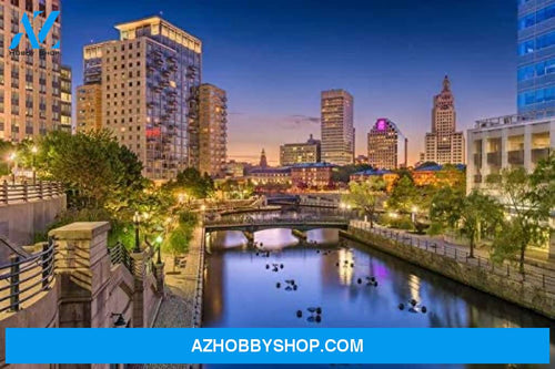 Providence Rhode Island - Downtown Skyline At Night Along The River 