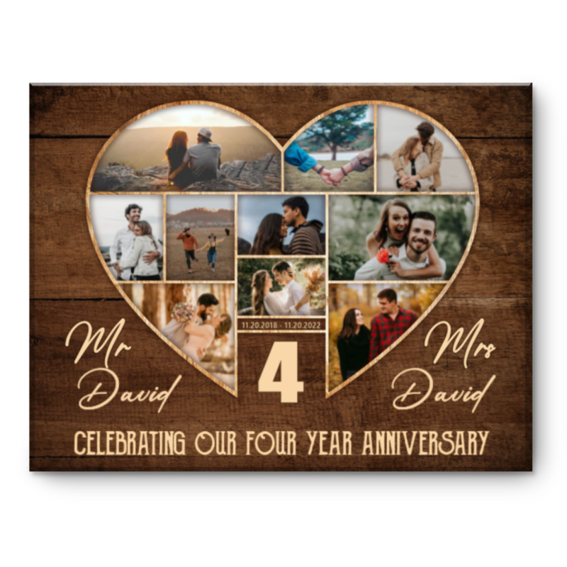 4th Wedding Anniversary Present, Gift For 4th Anniversary, Heart Shape Photo Collage