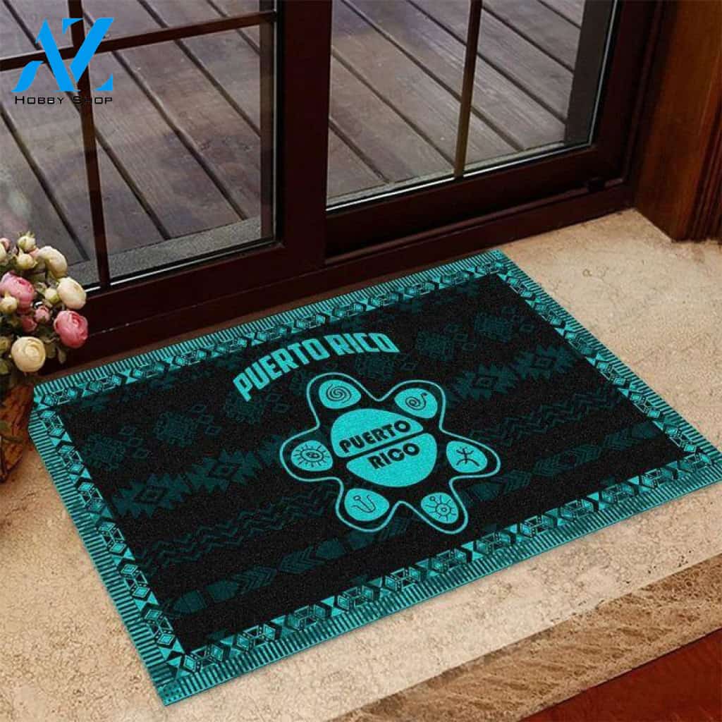 Puerto Rico Unique Blue Pattern Doormat | Welcome Mat | House Warming Gift