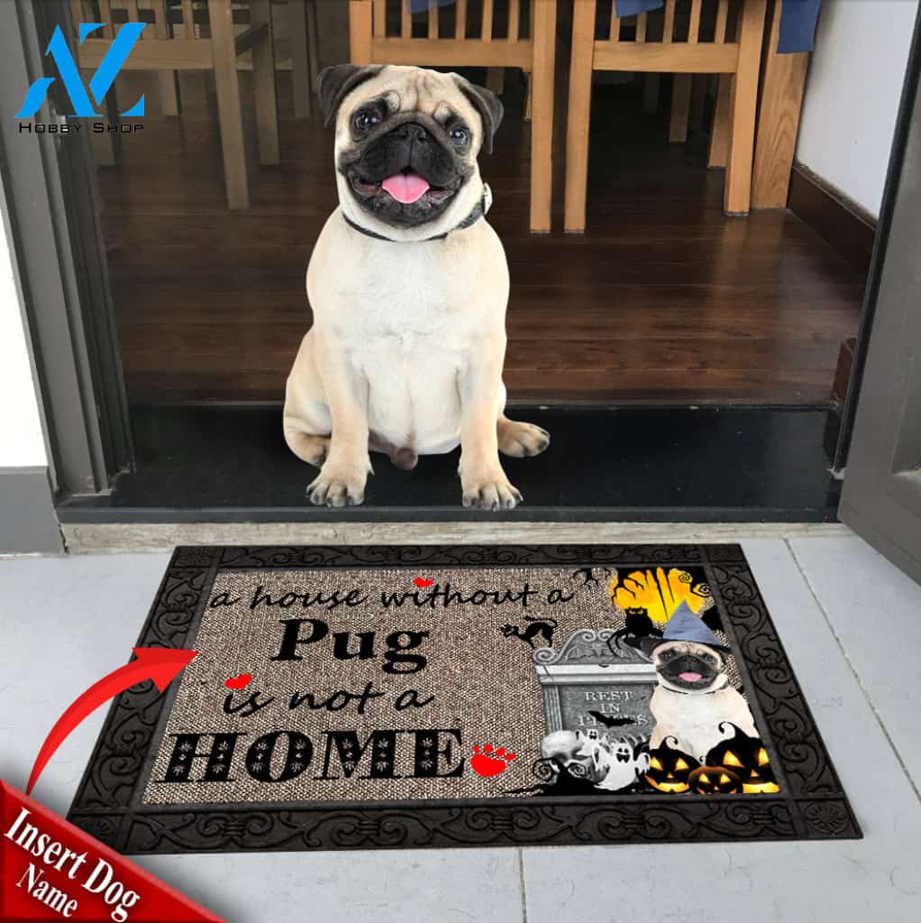 Pug 2 with halloween M3 Custom Doormat All Over Printed (6228)