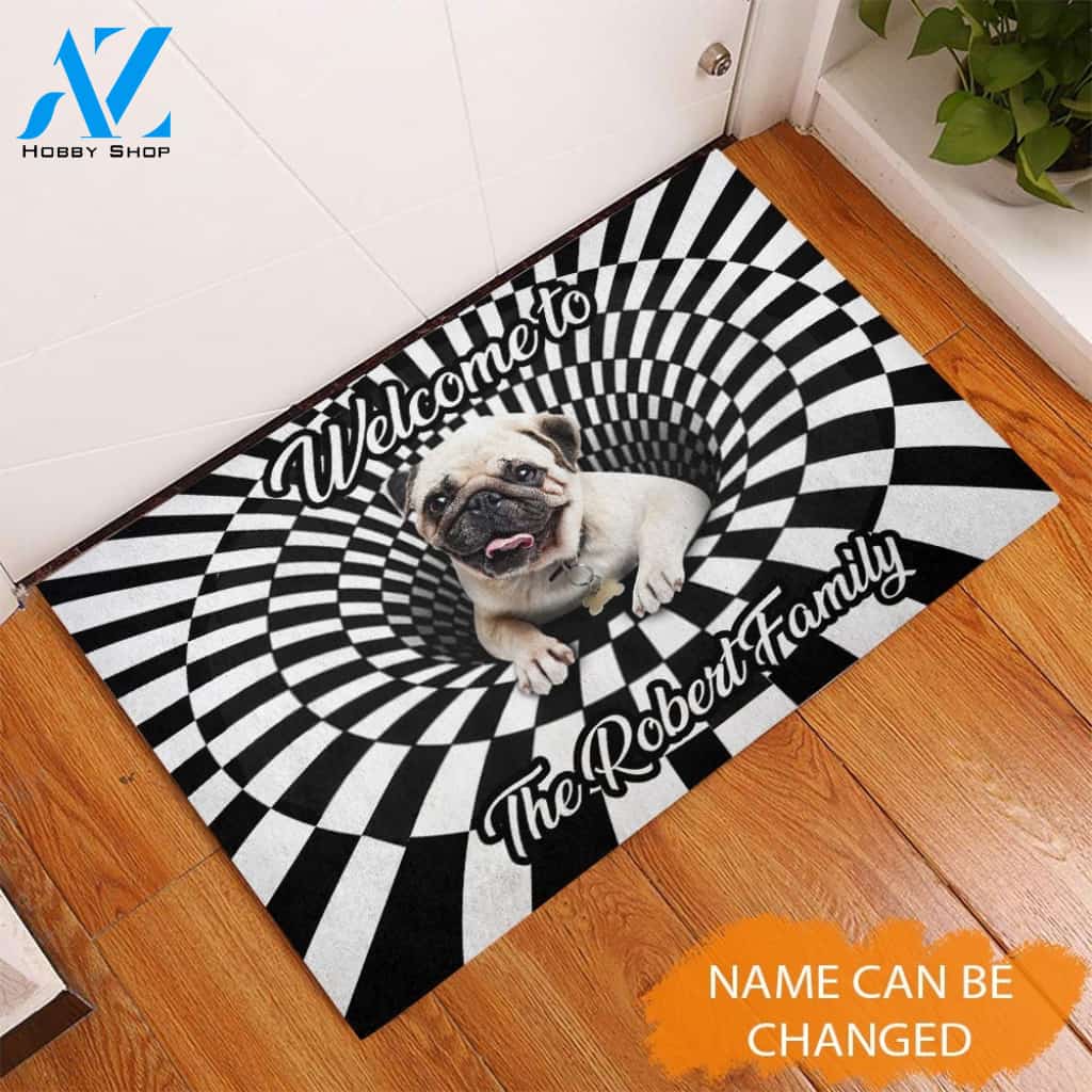 Pug 3D Hole Personalized Rubber Base Doormat
