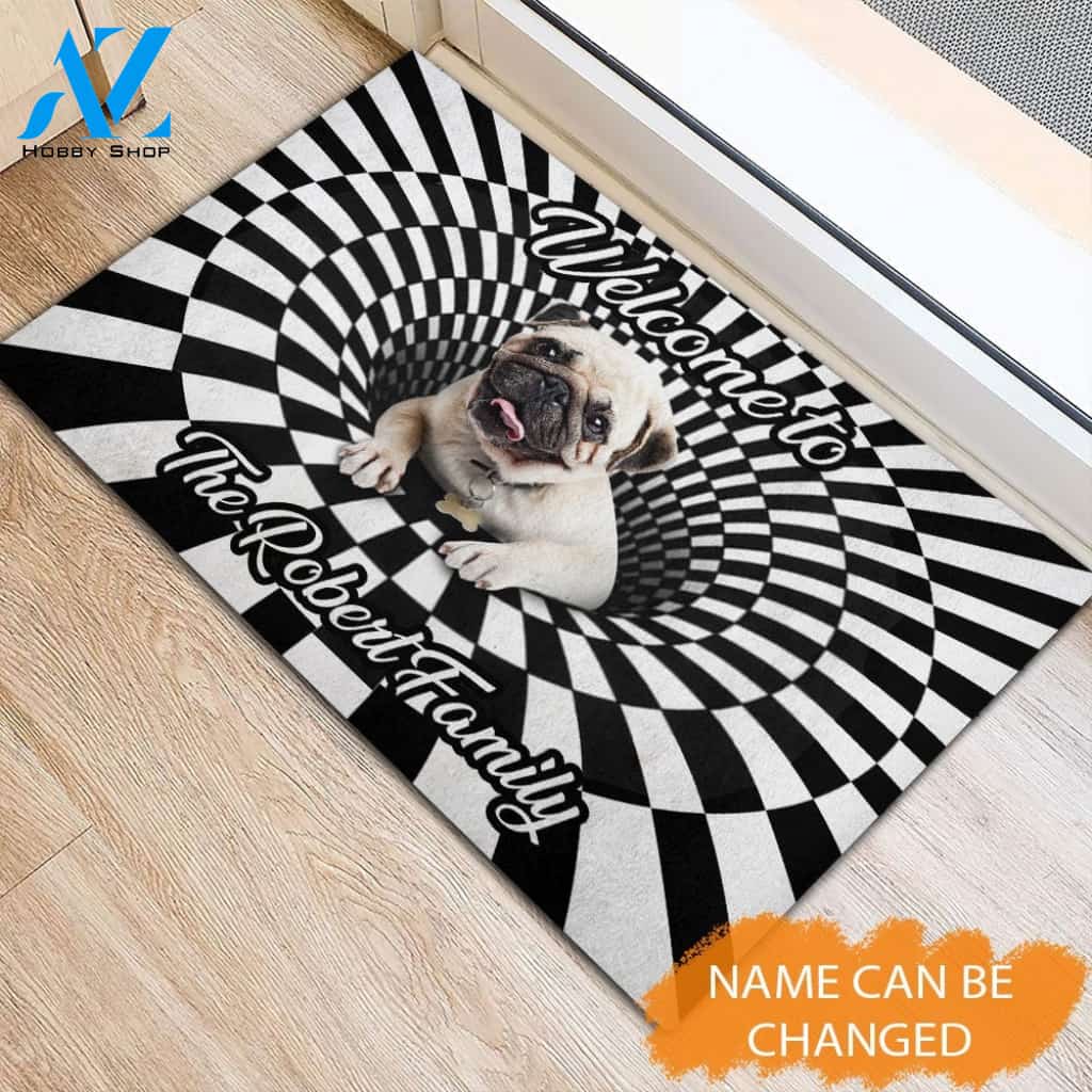 Pug 3D Hole Personalized Rubber Base Doormat
