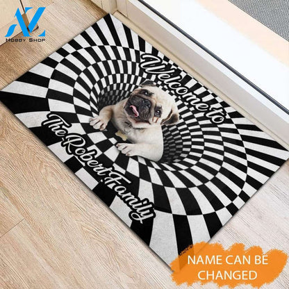 Pug 3D Hole Personalized Rubber Base Doormat