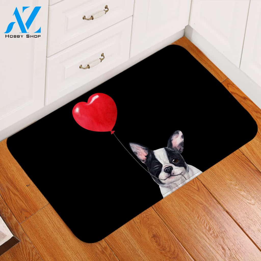 Pug Balloon Black Door Mat