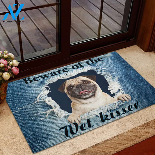 Pug Beware Of The Wet Kisser Rubber Base Doormat | Welcome Mat | House Warming Gift
