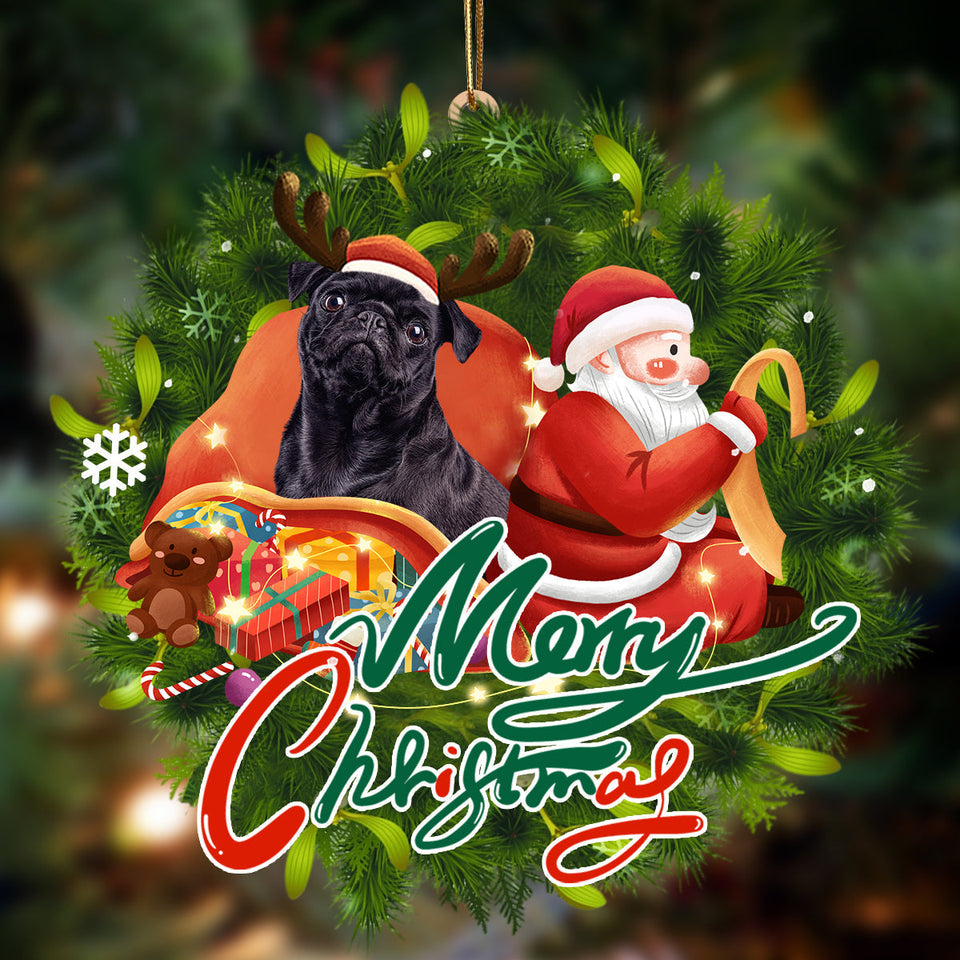 Godmerch- Ornament- Pug black-Santa & dog Hanging Ornament, Happy Christmas Ornament, Car Ornament