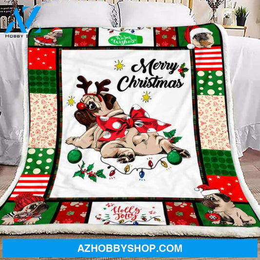 Pug Christmas Fleece Blanket