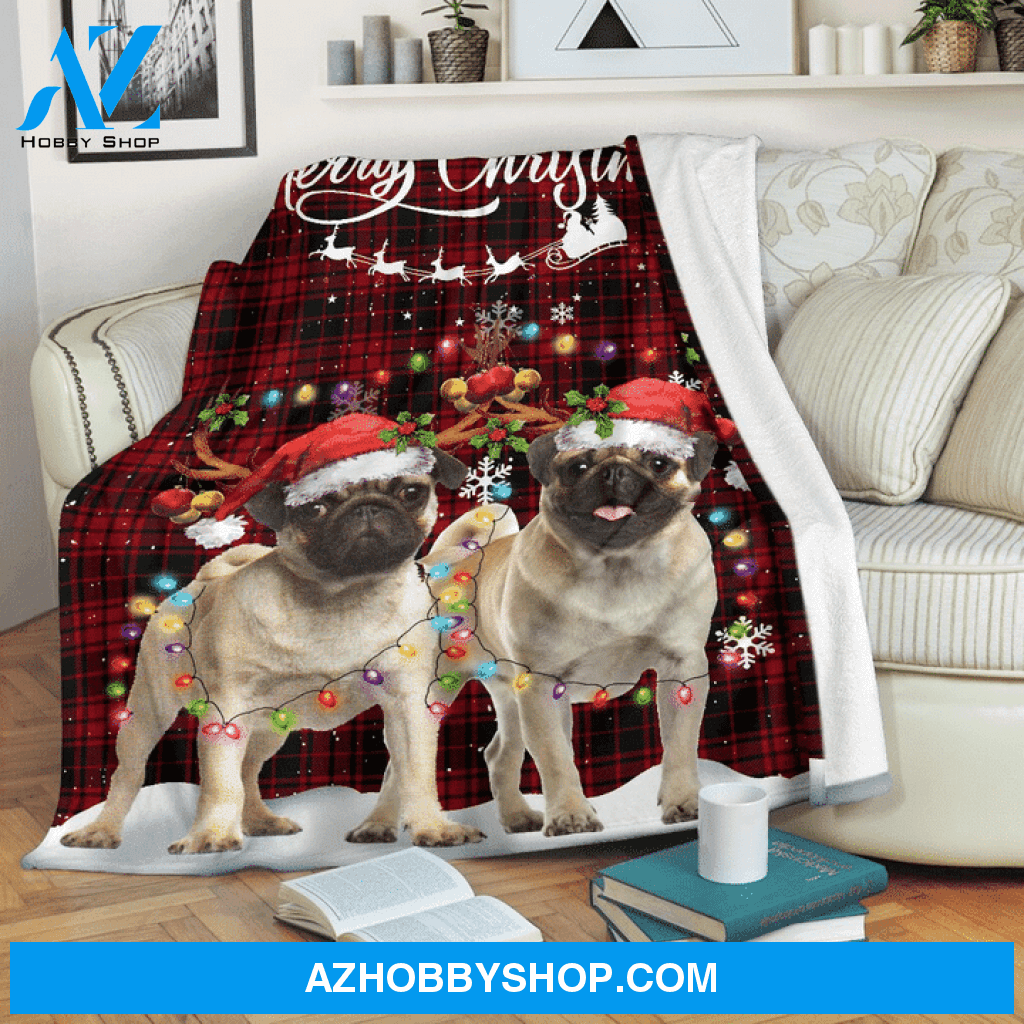 Pug Christmas Fleece Blanket Gift for Pug dog lovers Gift For Family & Friends Gift Home Decor Bedding Couch Sofa Soft And Comfy Cozy